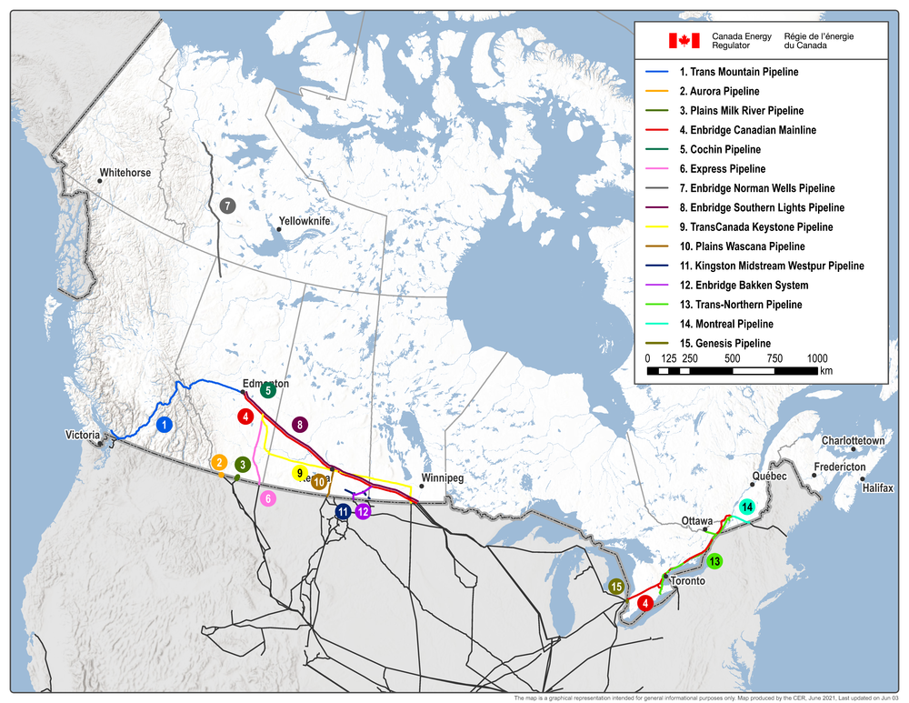 Major CER-regulated Oil Pipelines on Map