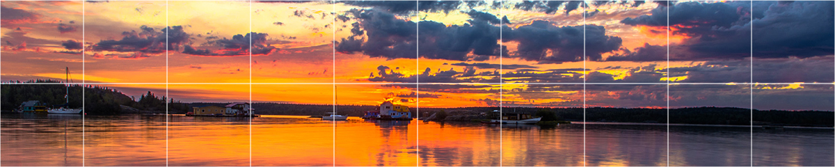 Berges d’un lac au coucher du soleil