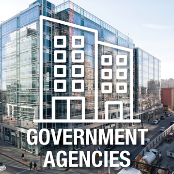 Government Agencies icon over top of an image depicting CER headquarters in Calgary, AB, Canada – Government agencies