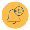 Icon of a bell. There’s a circle to the top right of the bell with an exclamation mark. Two lines encompass the exclamation mark to signal movement.